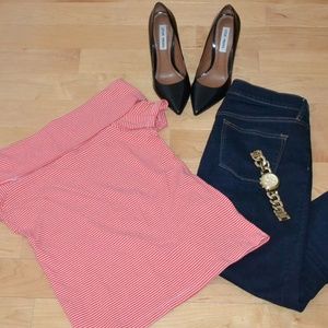 J. Crew off the shoulder short sleeve stripe shirt